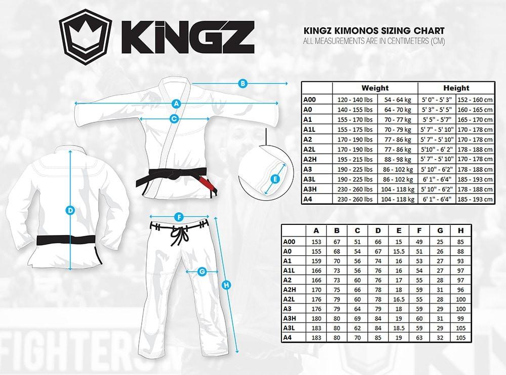 kingz kimonos size chart